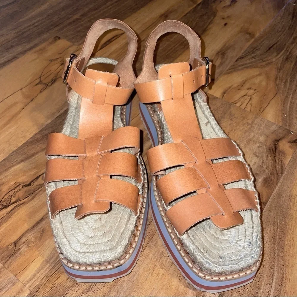 Anthropologie Women Sporty Platform Leather Tan Espadrille  Shoes Sz 8.5 - Picture 6 of 9